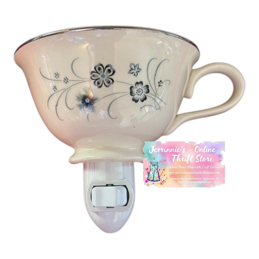 Vintage Style Floral Tea Cup Night Light Ceramic Porcelain Plug In